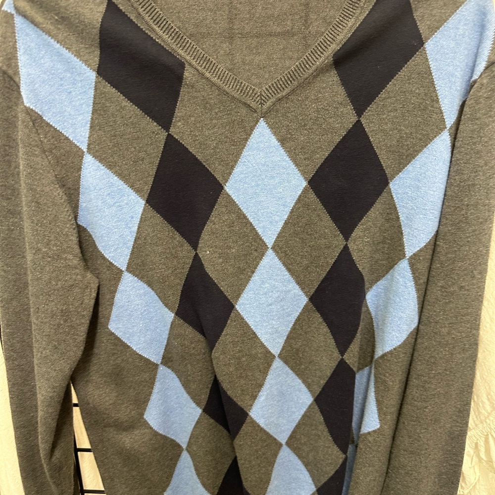 Claiborne V-Neck Sweater Gray and Blue